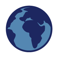 Foreign Accent Modification Course icon: Earth, showing Africa and most of Eurasia, drawn in dark and light blue.